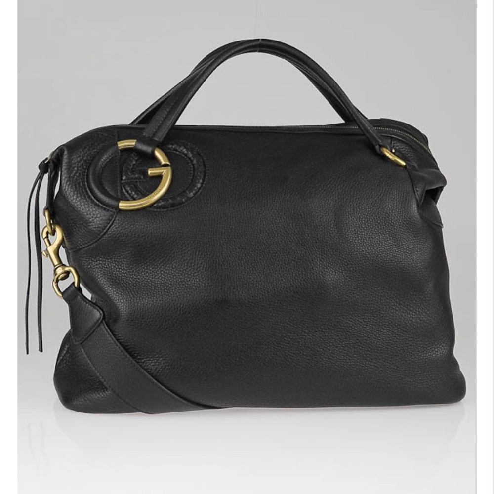 Gucci black pebbled Leather tote/ shoulder bag.